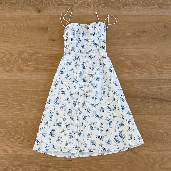 Reformation Dresses & Skirts - Reformation Midi Dress Floral Linen Christen Size 0 White Blue